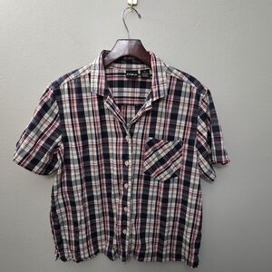 Erika Women's Navy and Red Plaid Button Down Shirt